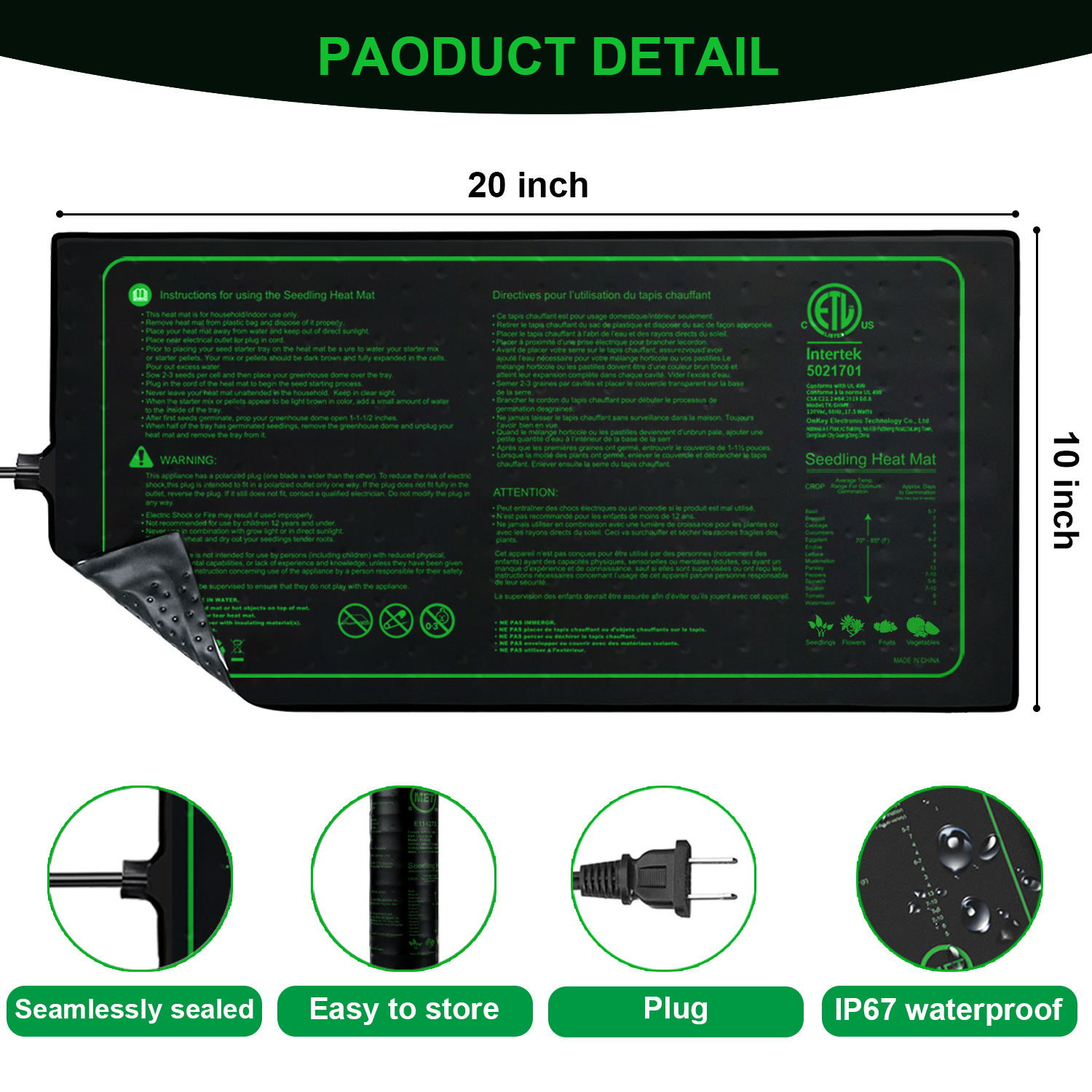 Two-pack 20x10Inch Seedling He - Seedling Heat Mat 评论和价格