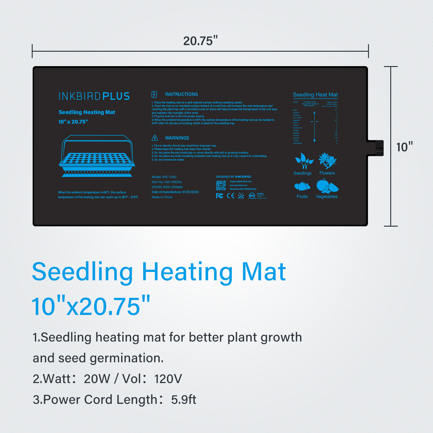 20.75x10CM EU/US/UK/AU Plug Se - Seedling Heat Mat 评论和价格